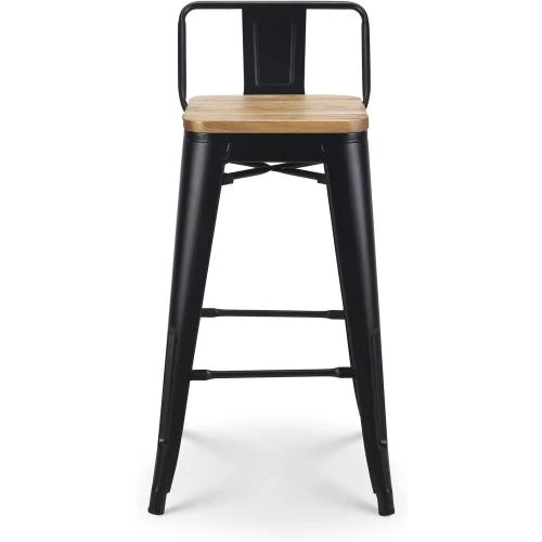 Détail de Kosmi Tabouret Bar Métal Noir Mat, Bois Clair