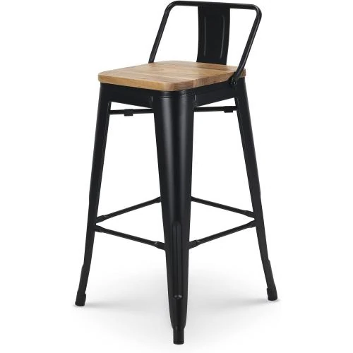 Kosmi Tabouret Bar Métal Noir Mat, Bois Clair - Vue principale