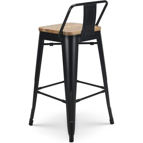 Zoom sur Kosmi Tabouret Bar Métal Noir Mat, Bois Clair