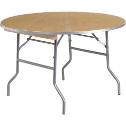 Table pliante bois ronde, acier, naturel, meubles Flash