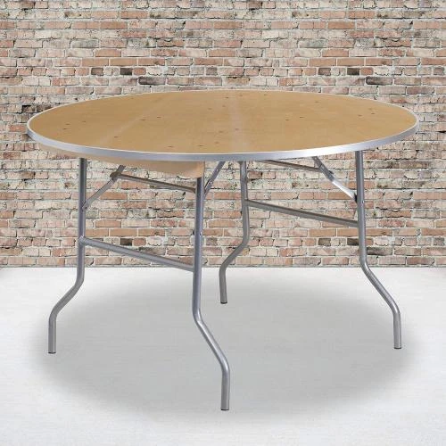 Détail de Table pliante bois ronde, acier, naturel, meubles Flash