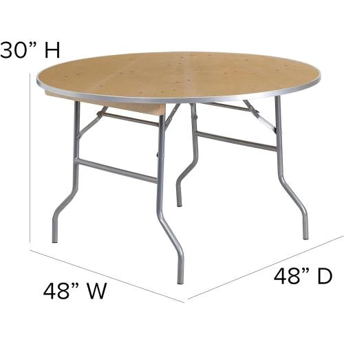 Zoom sur Table pliante bois ronde, acier, naturel, meubles Flash