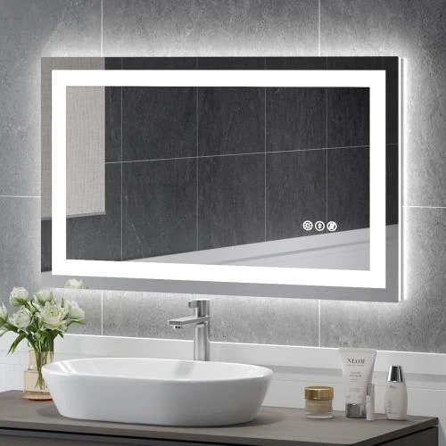 Miroir Salle de Bain Double LED, Anti-buée, Verre Securité - Vue principale