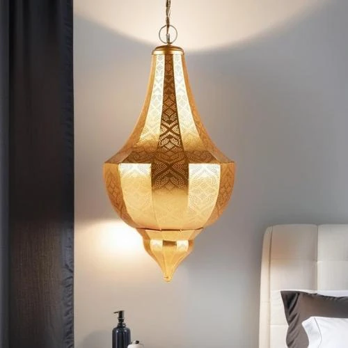 Lampe Suspension Marrakesch, Luminaire Marocain Doré, Vintage - Vue principale