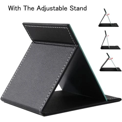 Zoom sur Miroir de Bureau Portable Cuir PU Pliable Noir