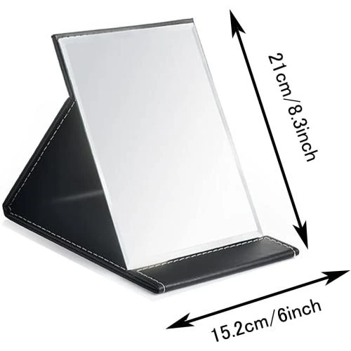 Détail de Miroir de Bureau Portable Cuir PU Pliable Noir