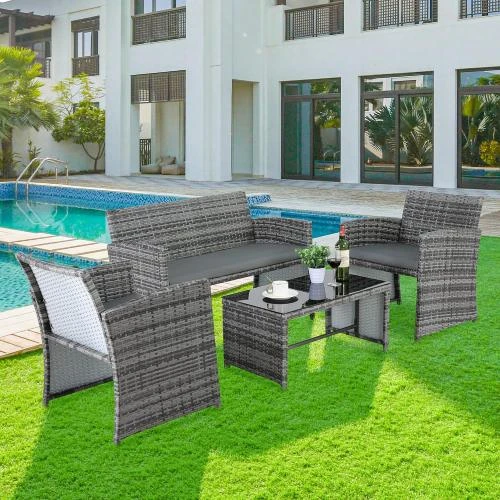 Zoom sur LIFERUN Ensemble balcon 3 pièces polyrotin, salon jardin
