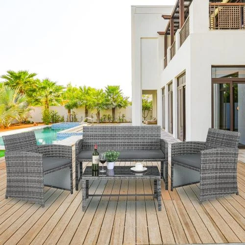 LIFERUN Ensemble balcon 3 pièces polyrotin, salon jardin - Vue principale
