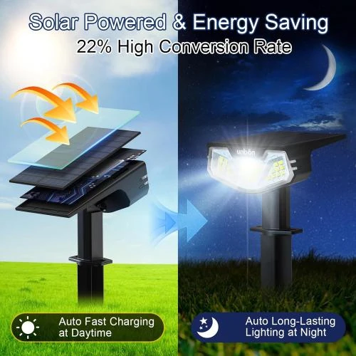 Zoom sur Lampe Solaire Extérieur Jardin, 4 Spots Puissants Étanches