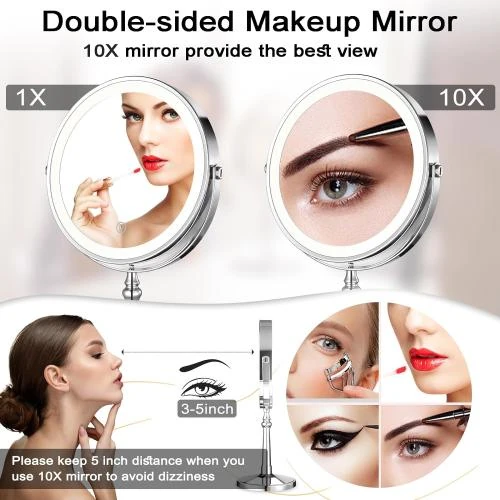 Détail de Miroir maquillage lumineux rechargeable, double face, 3 couleurs