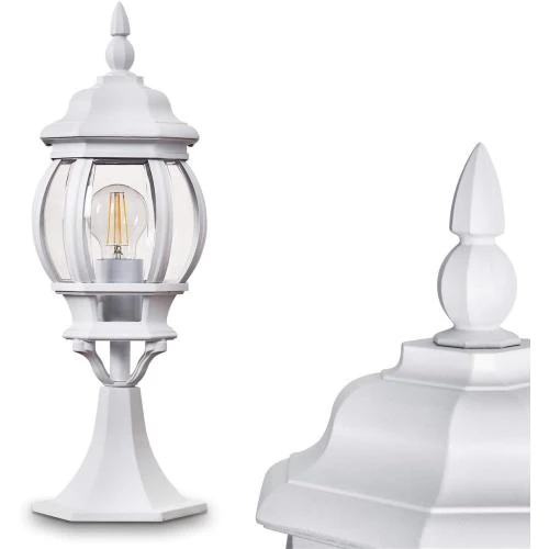 Borne extérieure vintage aluminium blanc, luminaire jardin IP44 - Vue principale