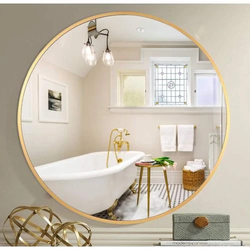 Miroir mural rond SHERBECK, cadre aluminium brossé, doré - Vue principale