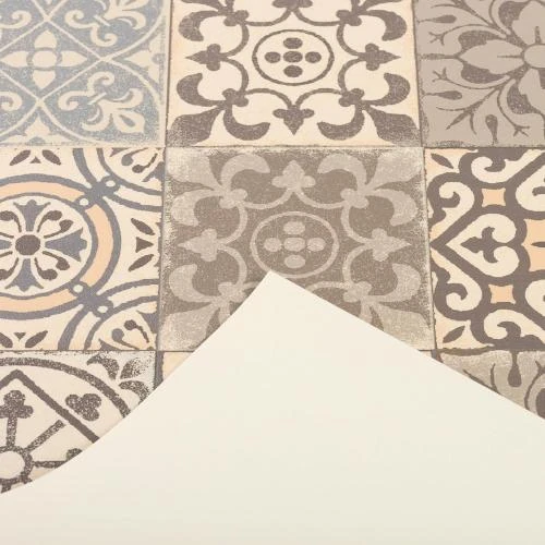 Zoom sur Tapis Vinyle Cuisine Optique Carrelage Beige Pergamon
