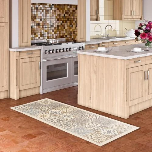 Tapis Vinyle Cuisine Optique Carrelage Beige Pergamon - Vue principale