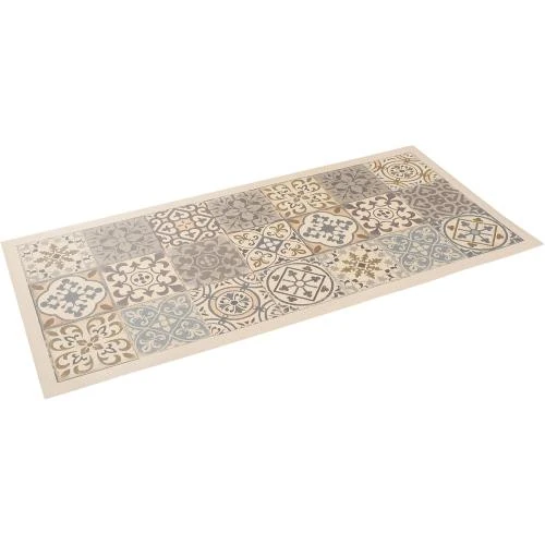 Détail de Tapis Vinyle Cuisine Optique Carrelage Beige Pergamon
