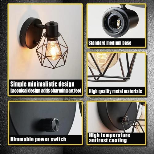 Zoom sur Applique Murale Industrielle Dimmable Lightess, Noir, Retro