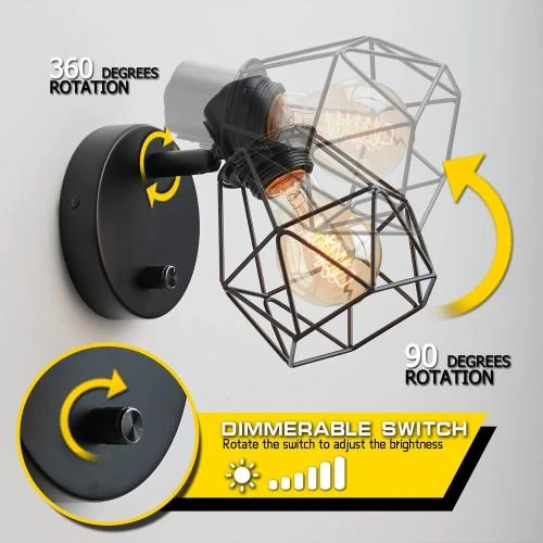 Détail de Applique Murale Industrielle Dimmable Lightess, Noir, Retro