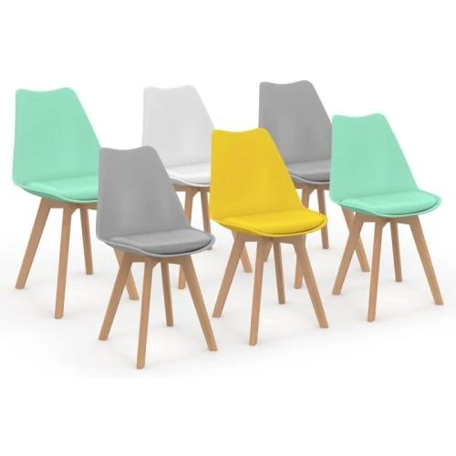 IDMarket Chaises Scandinaves SARA Lot 6 Couleurs Pastel - Vue principale