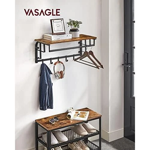 Détail de VASAGLE Porte-Manteau Mural avec Etagère et Crochets Amovibles