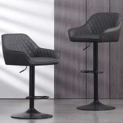 Tabourets Bar Cuir Synthétique, Repose Pied Métallique, Gris