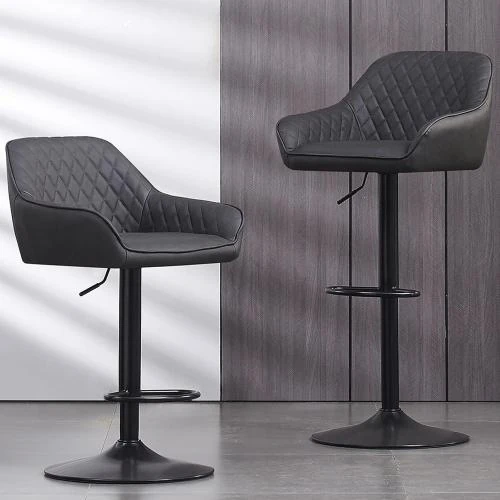 Tabourets Bar Cuir Synthétique, Repose Pied Métallique, Gris - Vue principale