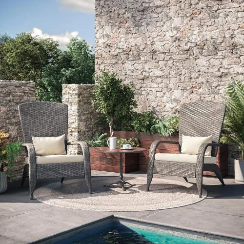 Zoom sur Mondeer Chaise Adirondack, Fauteuil Jardin Rotin PE, Gris Brun