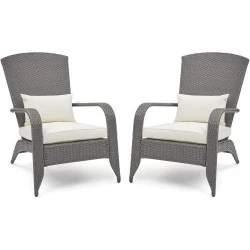 Mondeer Chaise Adirondack, Fauteuil Jardin Rotin PE, Gris Brun