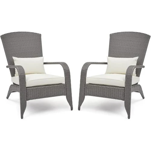 Mondeer Chaise Adirondack, Fauteuil Jardin Rotin PE, Gris Brun - Vue principale