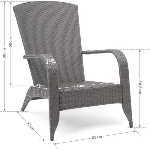 Détail de Mondeer Chaise Adirondack, Fauteuil Jardin Rotin PE, Gris Brun