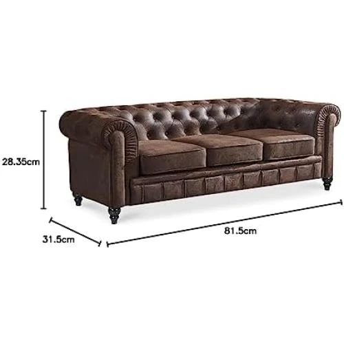 Zoom sur Canapé Chesterfield Vintage 3 Places, Style Intemporel, Confort Luxueux