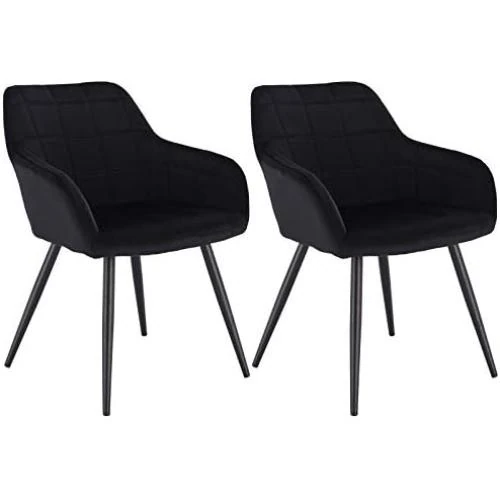 Chaises de Salle à Manger Velours Noir, Lot de 2, Structure Métal - Vue principale