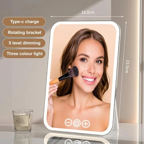 Zoom sur Miroir Maquillage LED Rechargeable, Éclairage 3 Couleurs, Tactile