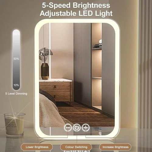 Détail de Miroir Maquillage LED Rechargeable, Éclairage 3 Couleurs, Tactile