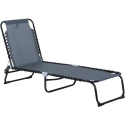 Outsunny Bain de Soleil Pliable Dossier Inclinable Noir