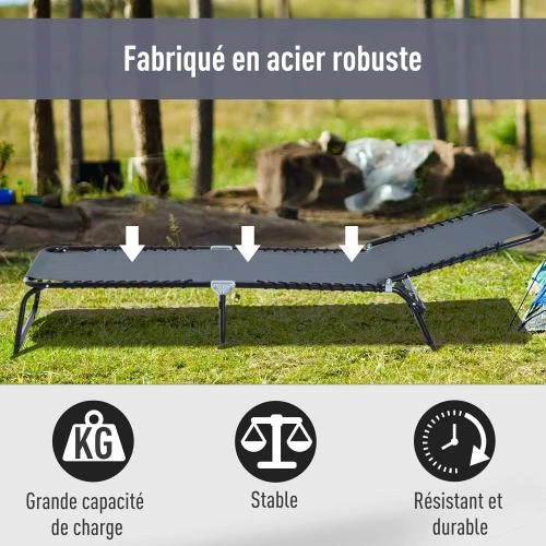 Zoom sur Outsunny Bain de Soleil Pliable Dossier Inclinable Noir