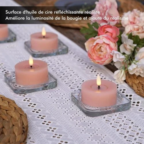 Zoom sur Bougies LED votives rose pâle, lot de 4, cire véritable