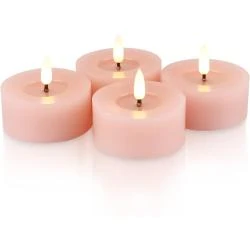 Bougies LED votives rose pâle, lot de 4, cire véritable