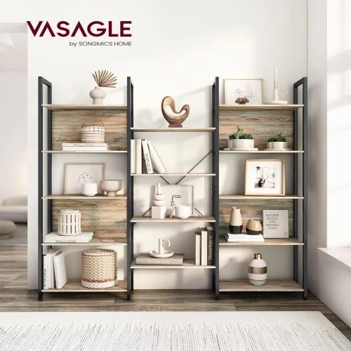 Détail de VASAGLE Bibliothèque Style Industriel avec 14 Étagères pour Salon