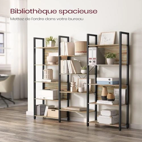 Zoom sur VASAGLE Bibliothèque Style Industriel avec 14 Étagères pour Salon