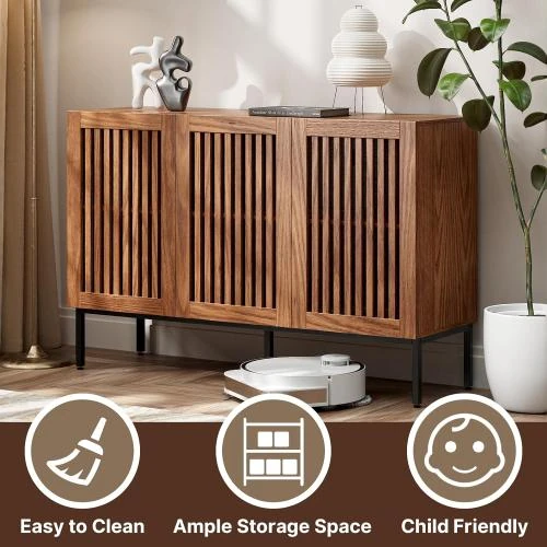 Zoom sur Armoire rangement rustique BVIUNTWO, buffet 3 portes, marron