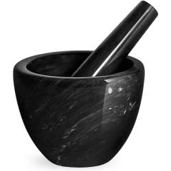 Mortier Pilon Noir Marbre, Ustensile Cuisine Élégant