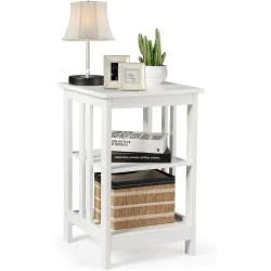 Table de Chevet Bois Design Élégant 3 Niveaux Blanc