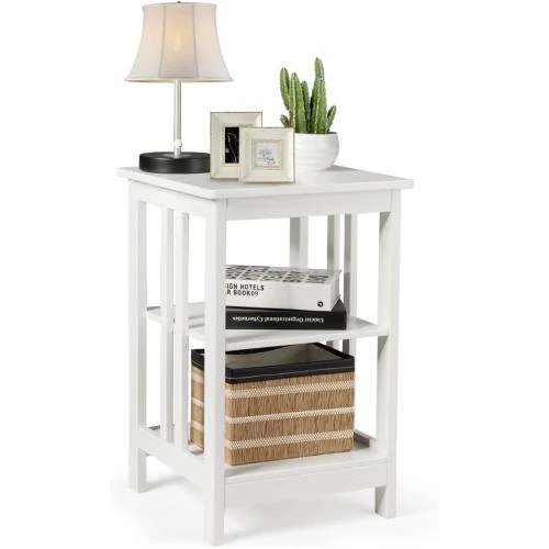 Table de Chevet Bois Design Élégant 3 Niveaux Blanc - Vue principale