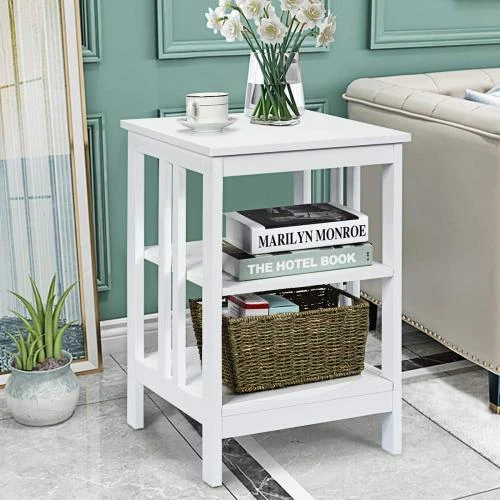Détail de Table de Chevet Bois Design Élégant 3 Niveaux Blanc