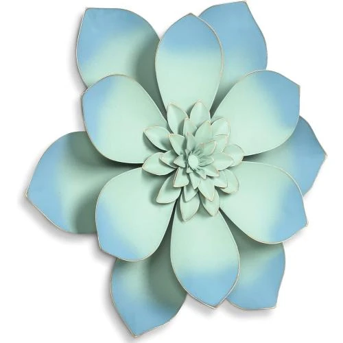 Détail de Décoration murale métal bleu, sculpture florale Decointo