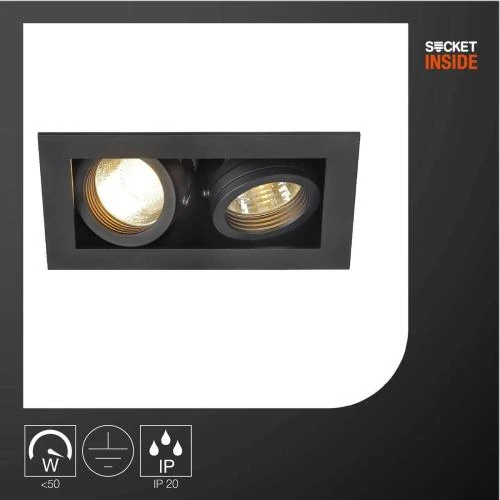 Zoom sur Spots Encastrables KADUX, 2 Lampes, Noir Mat, Orientables