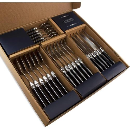 Détail de Set Couverts 24 pièces Laguiole Production, Acier Inox, Noir