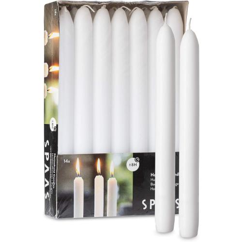 Présentation de Présentation Bougeoirs blancs Spaas, 14 pièces, cire qualité supérieure