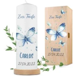 Bougie imprimée brillante, baptême, papillon, cadeau personnalisé