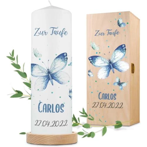 Bougie imprimée brillante, baptême, papillon, cadeau personnalisé - Vue principale